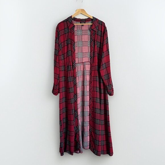 Torrid Womens Red Plaid Open Duster Longline 3X 90s Grunge Casual Chic Layering - Picture 1 of 9